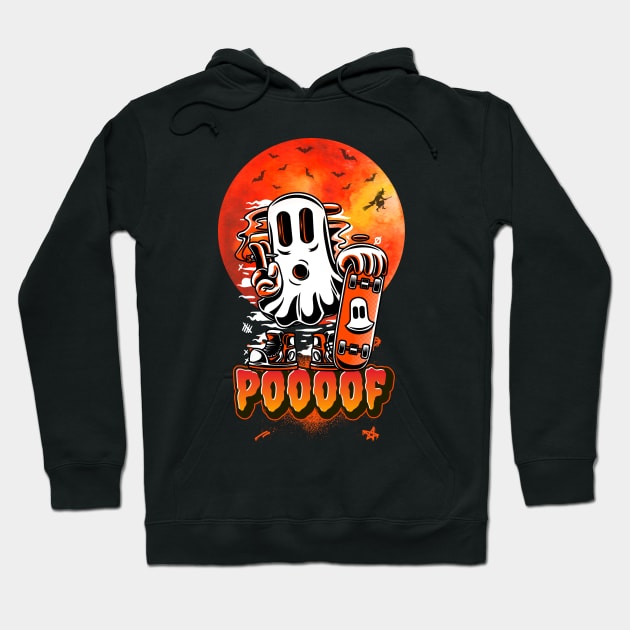 Skater Ghost Halloween Funny Hoodie by Ken Adams Store